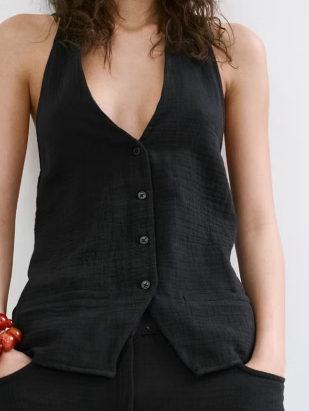 Mango Black Knit Top with Label and Tag HALTER-NECK TOP WITH BUTTONS 9056